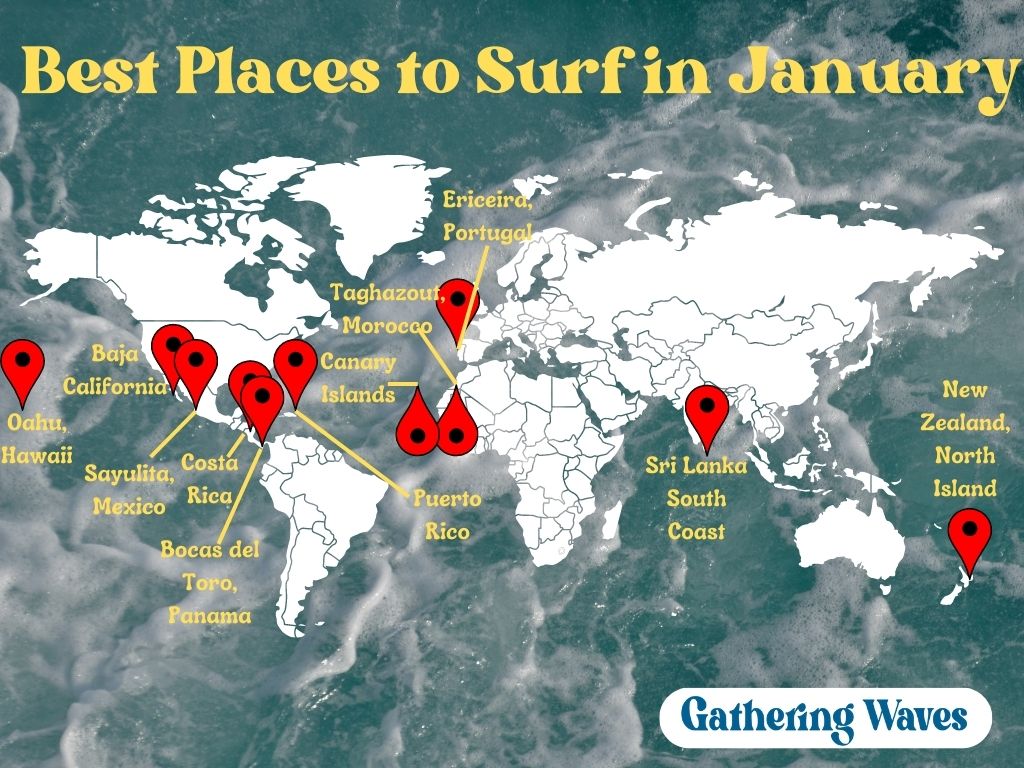 Map of the best places to surf in January