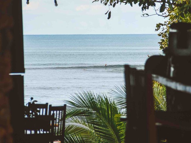 Overlooking the ocean with surf from inside of Waalua Surf Camp, one of the best surf camps in Panama
