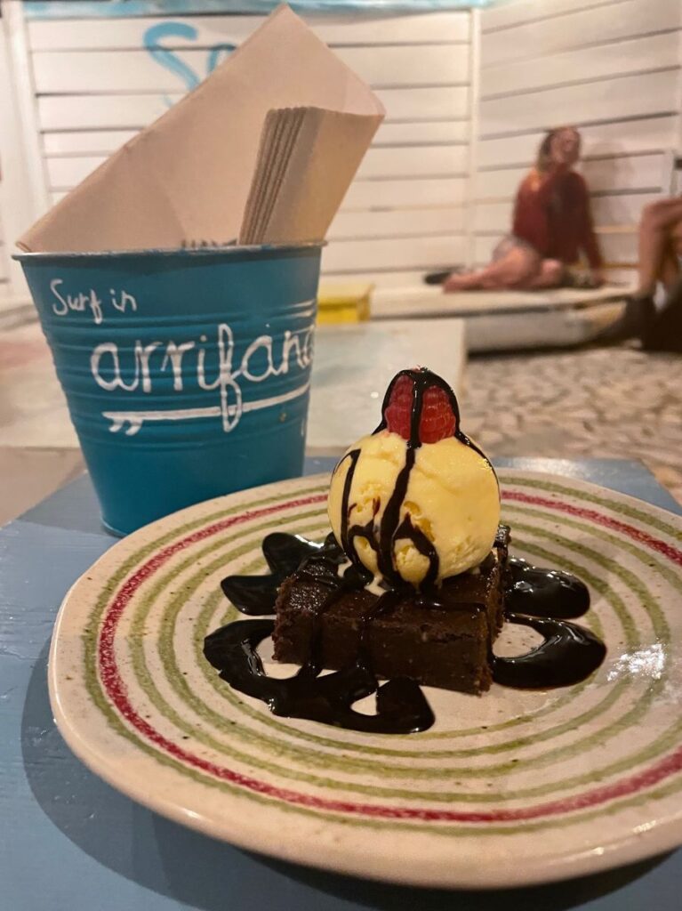 Brownie with ice cream from Sea You Surf Cafe in Arrifana